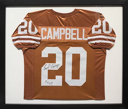 Jersey with White Background custom framing example featuring Jerseys Campbell Black White Mat m in Austin