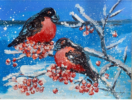 Bullfinches by artist Anastasia Shimanskaya