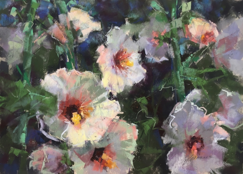 Hollyhocks by artist Jan Weaver